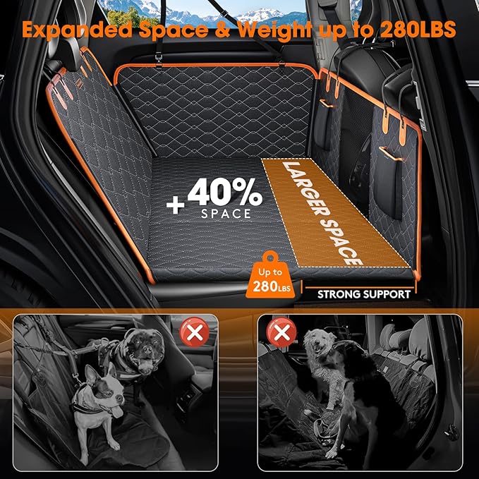 MIXJOY Back Seat Extender for Dogs, Hard Bottom Dog Car Seat Cover for Back Seat Protector, Waterproof Dogs Backseat Cover for Car, Foldable Dog Hammock for Car Travel Accessories, Black