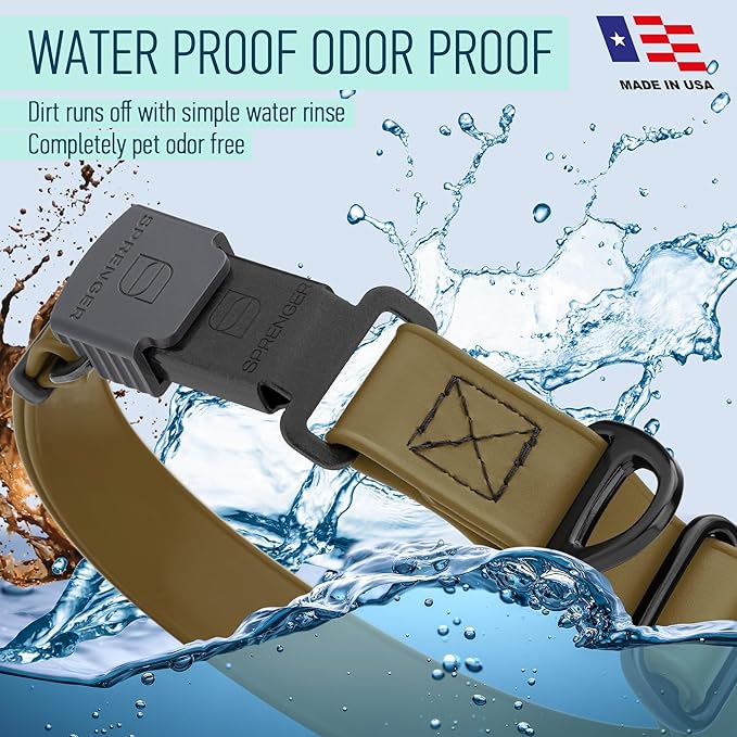 Dogline Biothane Waterproof Dog Collar with Herm Sprenger Black Stainless Steel Quick Release Buckle – Heavy Duty Tactical Durable Collar for Dogs – Comfortable and Safe Pet Collar W3/4" L12-19 Brown