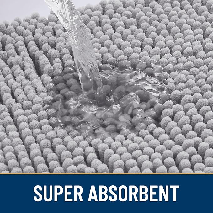 Smiry Dog Door Mat for Muddy Paws 47x24, Absorbs Moisture and Dirt Doormat, Non-Slip Washable Quick Dry Chenille Front Door Mat Indoor Entrance, Entryway Carpet for Inside Floor, Light Grey