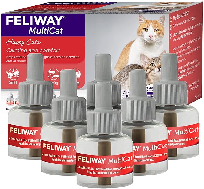 FELIWAY® MultiCat 6 x 30 Day Cat Calming Refills for Pheromone Diffuser, 6 x 48ml Value Pack- Helps Reduce Conflicts and Signs of Tension in Multi-Cat Households