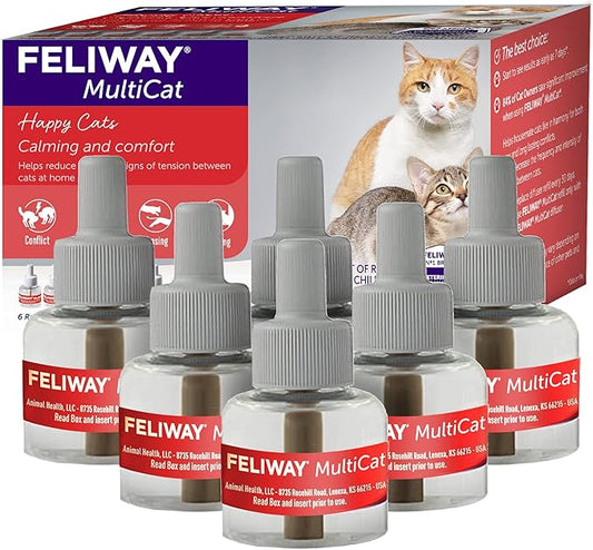 FELIWAY® MultiCat 6 x 30 Day Cat Calming Refills for Pheromone Diffuser, 6 x 48ml Value Pack- Helps Reduce Conflicts and Signs of Tension in Multi-Cat Households