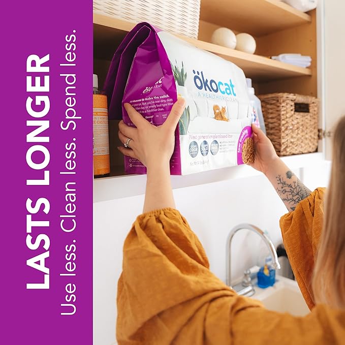 ökocat Less Mess Low Tracking Wood Clumping Cat Litter Mini- Pellets, Unscented, 27.5 pounds XL - Natural Ingredients, Stops Odor, Clumps Solid, 99% Dust Free, Great for Long-Hair Breeds