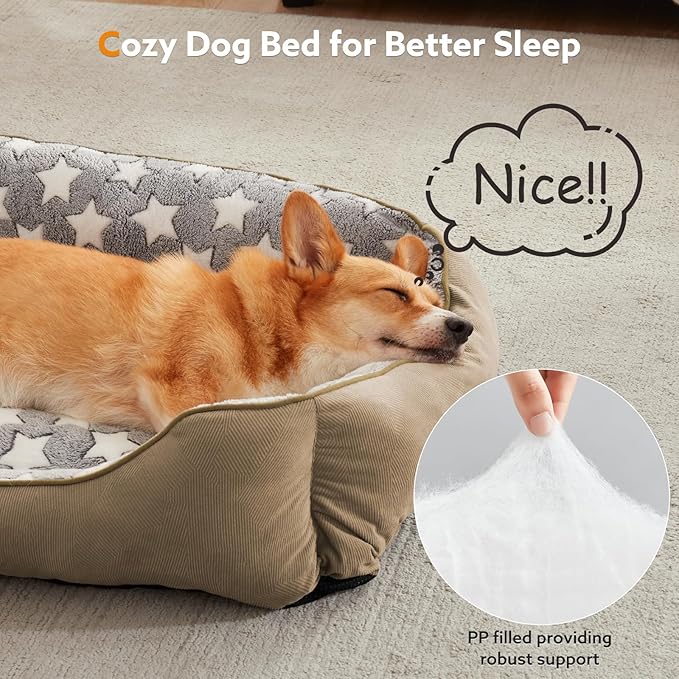 SIWA MARY Medium Dog Bed - Washable, Orthopedic, Calming for Medium Dogs, Non-Slip Bottom, S Plus (25"x21"x8") Brown