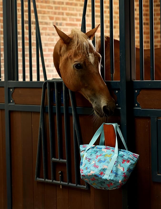 Harrison Howard Horse Grooming Kit 11-Piece Equine Care Series Horse Brush Sets with Organizer Tote Bag Tack Room Supplies Shedding Grooming Massaging Tools Blue Brushstroke Ponies