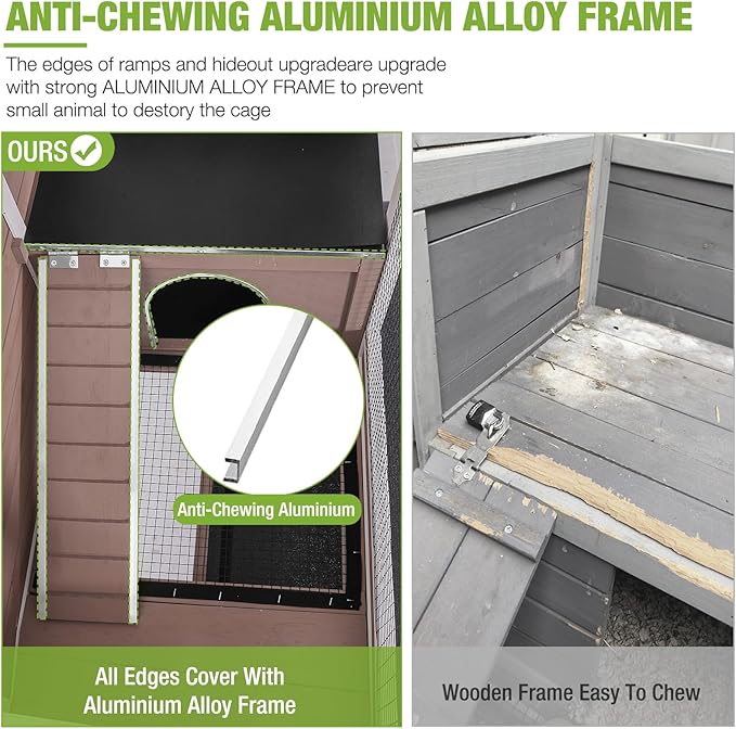 GUTINNEEN Rabbit Hutch Indoor Guinea Pig Cage Bunny House 36.6" Upgraded with Anti Chewing Edges, Cool Zinc Sheet, Leakproof PVC Layer, Wire Floor, Detachable Legs (Brown)