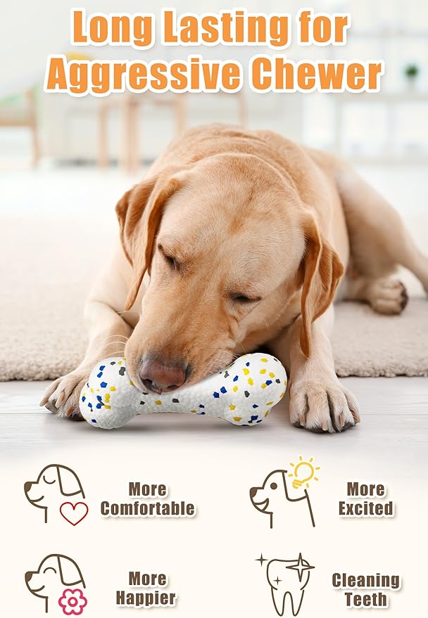 7.28" Indestructible Large Bone Balls for Aggressive Chewers Durable Stick Bouncy Interactive Chew Toy for Dogs Fetch Game Lightweight Floating Outdoor Training, White