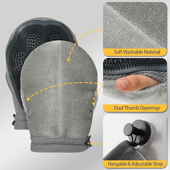 HEYWEAN Double Sided Pet Hair Removal Gloves Brush Reusable Dog Cat Electrostatic Hair Remover with Silicone Brush for Bathing Grooming Glove Tool 1 Pcs (PetHair-R1)