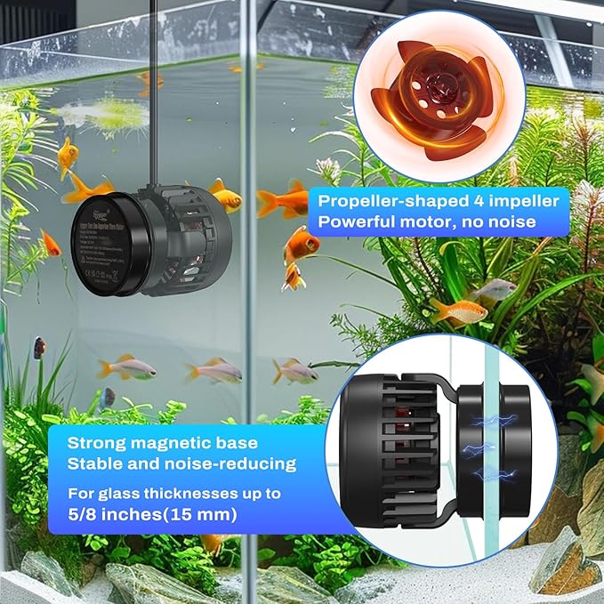 hygger DC Powerful Wave Maker For Aquarium, Quiet Aquarium Circulation Water Pump Adjustable Flow Freq, 4 Waves/Night/Feed Modes, Magnetic Holder Display Controller