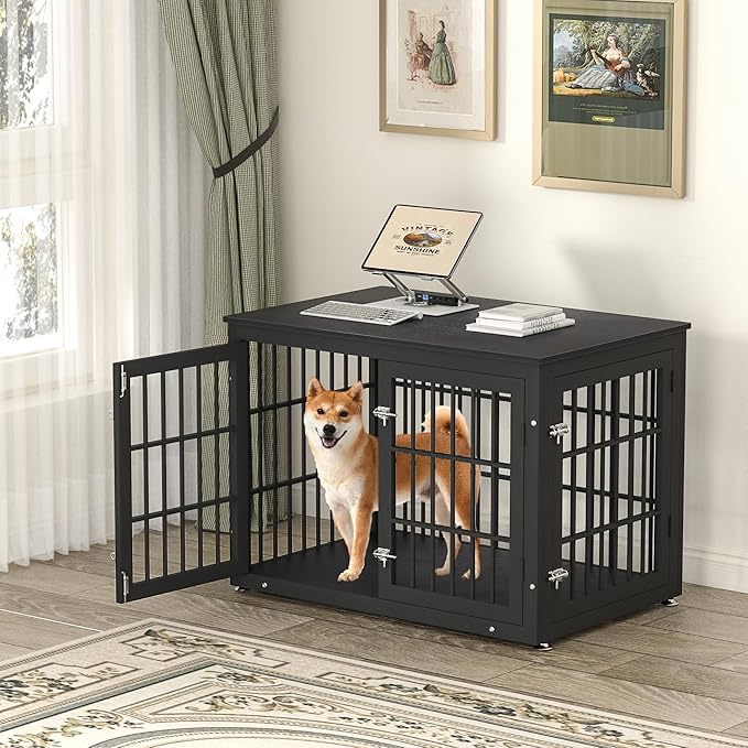 38 Inch Heavy Duty Dog Crate Furniture for Large and Medium Dogs, Decorative Pet House End Table, Wooden Cage Kennel Furniture Indoor, Black