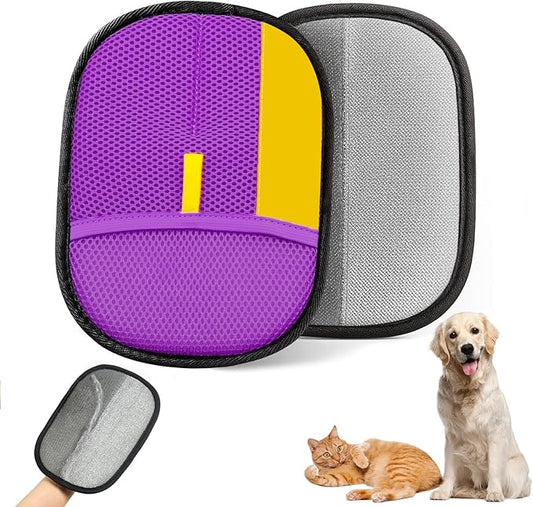 Upgraded pet Hair Removal Gloves, Reusable pet Hair Removal Gloves, Powerful cat and Dog Hair Removal, Suitable for Clothes、Sofas、Carpets、car Seats etc. (2PCS Purple)