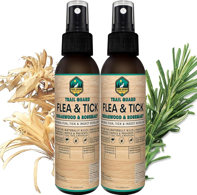 Trail Guard Natural Extra Strength Insect, Flea and Tick Spray for Dogs, Cats, People & Home (2Pack 4oz, Cedarwood & Rosemary)