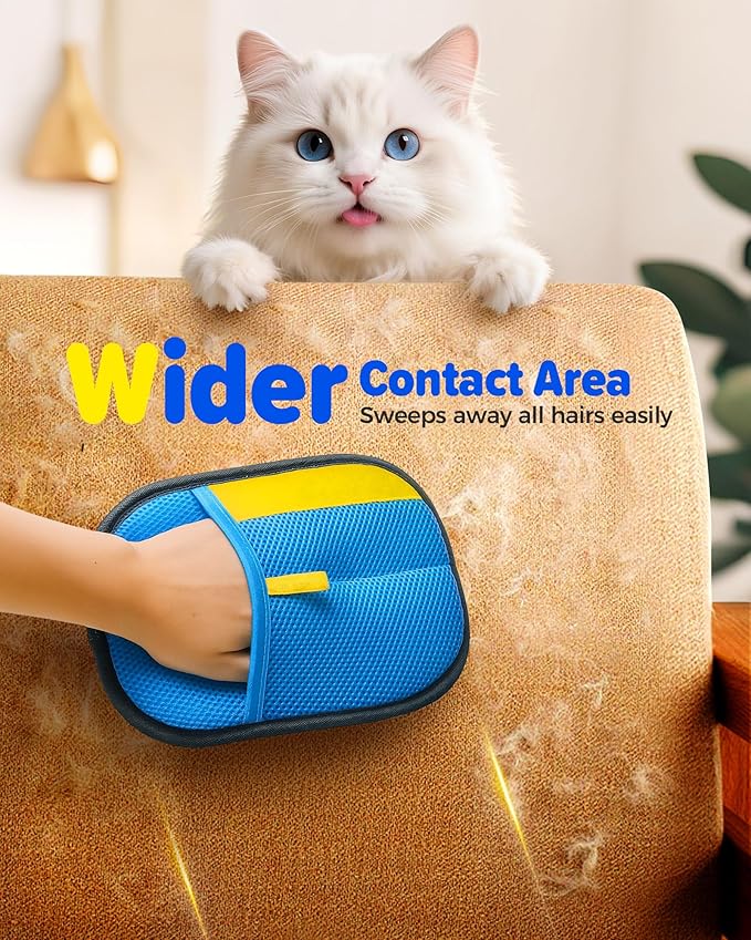 2025 Thickened Electrostatic Pet Hair Removal Gloves (2 Pcs) - Reusable Strong Grooming Gloves for Cats & Dogs, Hair Remover for Couch, Furniture, Carpet, Car Seats & Clothing (Blue)