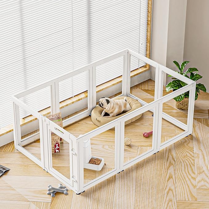 Dog Playpen Transparent Puppy Playpen Indoor, Easy Assemble & Disassemble Clear Pet Playpen, Sturdy & Easy Cleaning Plastic Dog Fence with Suction Cup (23.6"" H, 10PCS), White