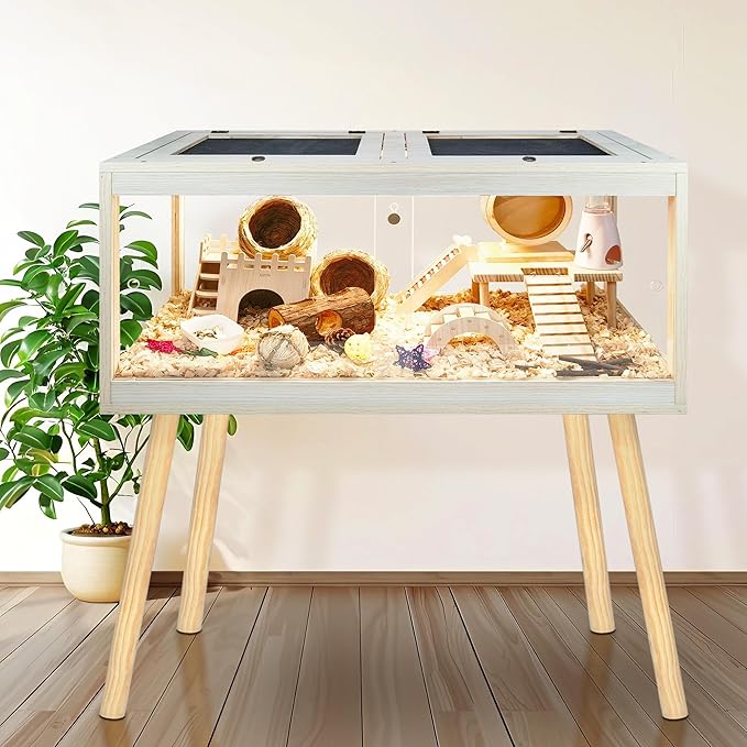 Prolee Hamster Cage Chewproof, Mice and Rat Habitat with Transparent Sides, Hamster Cage with Openable Mesh Top, Solid Built with Lock Design and Leg Stand, 48" inch