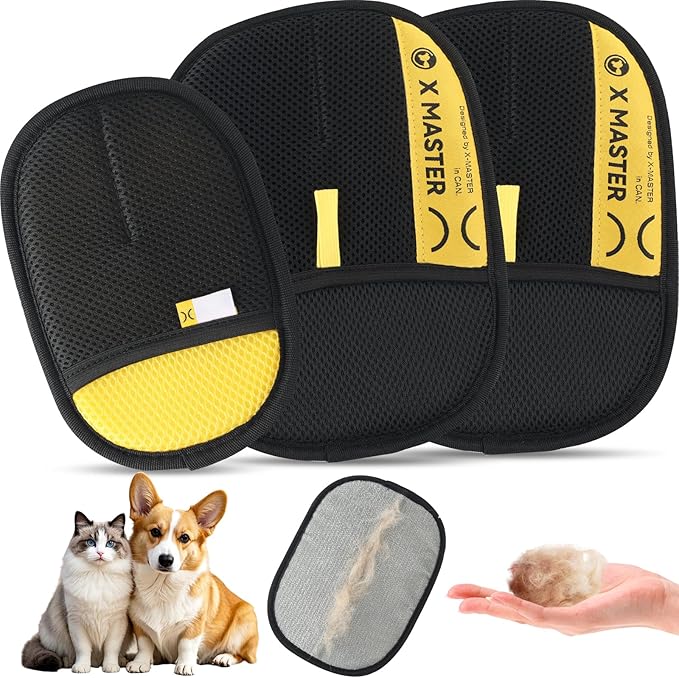 3Pcs Pet Hair Removal Glove for Cats & Dogs, Efficient Grooming Gloves for Pet Hair, Cat Grooming Gloves for Hair Removal, Magic Pet Grooming Glove for Couch, Furniture, Carpet, Curtain (2L1S)