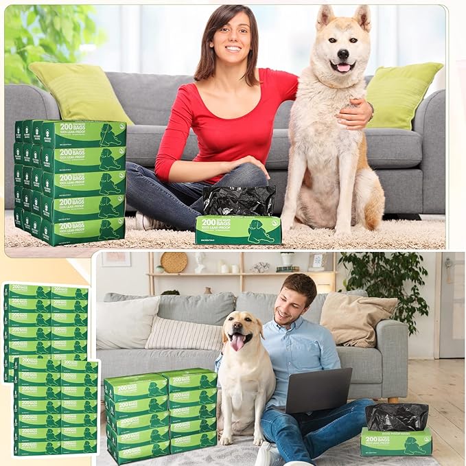 Harloon 6000 Counts Dog Poop Waste Bags 30 Rolls Extra Thick Strong Leak PET Proof Bags Disposable Bulk Universal Doggy Roll Waste Box for Puppy Outdoor Walking Travel(Black,12 x 8 Inches)