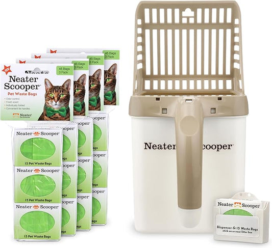 Neater Pet Brands Neater Scooper Standard Cat Litter Scoop, 195 Refill Bags – Mess-Free Cat Litter Scooper with Bag, Spill-Proof Kitty Box Sifter, Bin Doubles as Scoop Holder, For Single-Cat Household