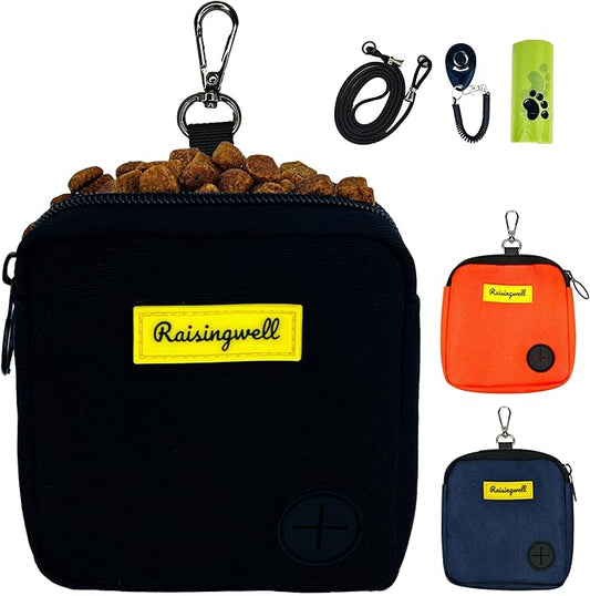 Dog Treat Pouch for Pet Walking and Training with Clicker Poop Bags Small Fanny Zipper Pack Holder for Puppy Snack Dispenser Kit for Leash and Outdoor Use (Black)