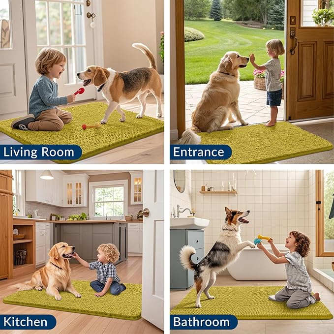 Smiry Dog Door Mat for Muddy Paws 36x24, Absorbs Moisture and Dirt Doormat, Non-Slip Washable Quick Dry Chenille Front Door Mat Indoor Entrance, Entryway Carpet for Inside Floor, Mustard Yellow