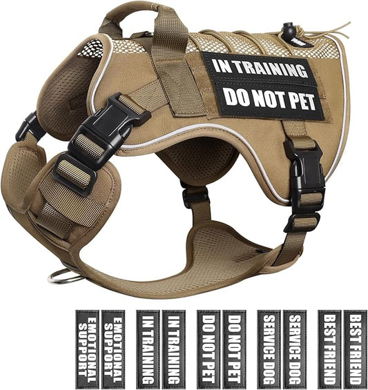 WINSEE Service Dog in Training Mesh Harness with 10 Pet Patches, Soft Air Mesh Breathable Tactical Dog Molle Vest, Reflective Military Pet Vest for Walking Hiking for Large Dogs
