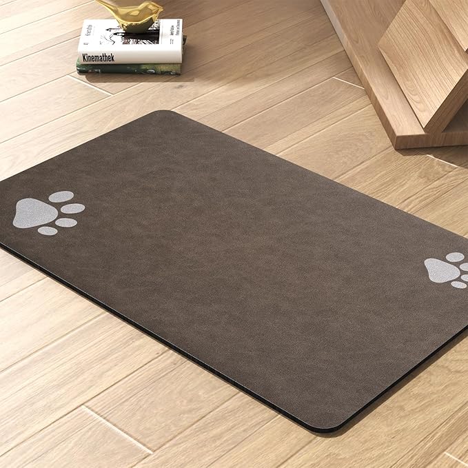 Pet Feeding Mat-Absorbent Dog Mat for Food and Water Bowl-No Stains Quick Dry Water Dispenser Mat-Dog Accessories Pet Supplies-Bowl for Messy Drinkers（Brown,17"x28"