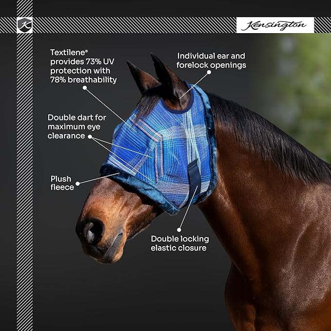Kensington UV Fly Mask with Fleece Trim - Protective Mask with Dual Ear Opening & Forelock Freedom - Size: Small Color: 121-Deluxe Black
