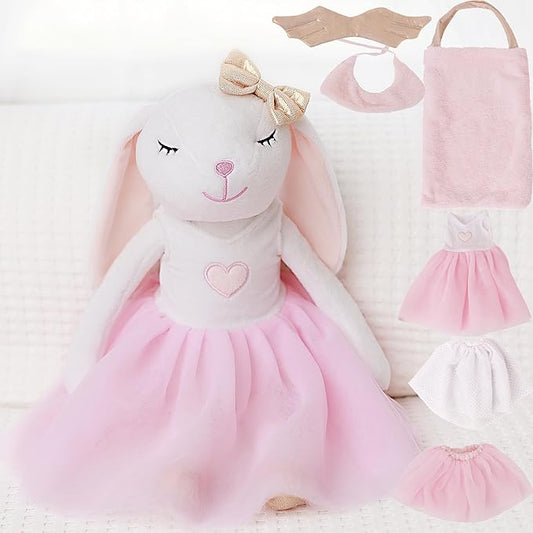 Perfectto Design Bunny Ballerina Stuffed Animal for Girls, Plush Toy Doll - Cute Doll Set Dress Up for 3 4 5 Year Old Girl - Gift for Little Girl, Birthday, Christmas Age 3-9