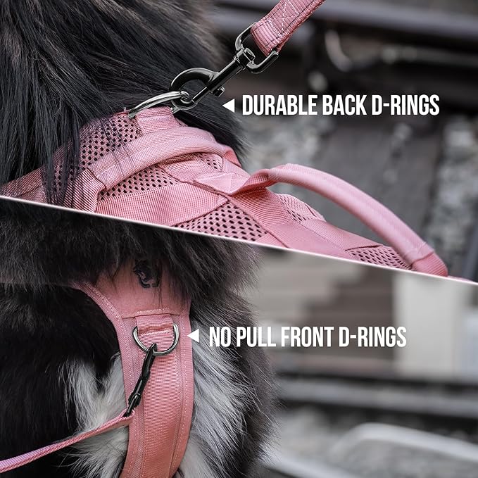 OneTigris Tactical Dog Harness for Small Dogs, No Pull Small Dog Vest Harness with Handles Breathable Military Dogs Molle Vests, Walking Hiking Training (Pink, X-Large)
