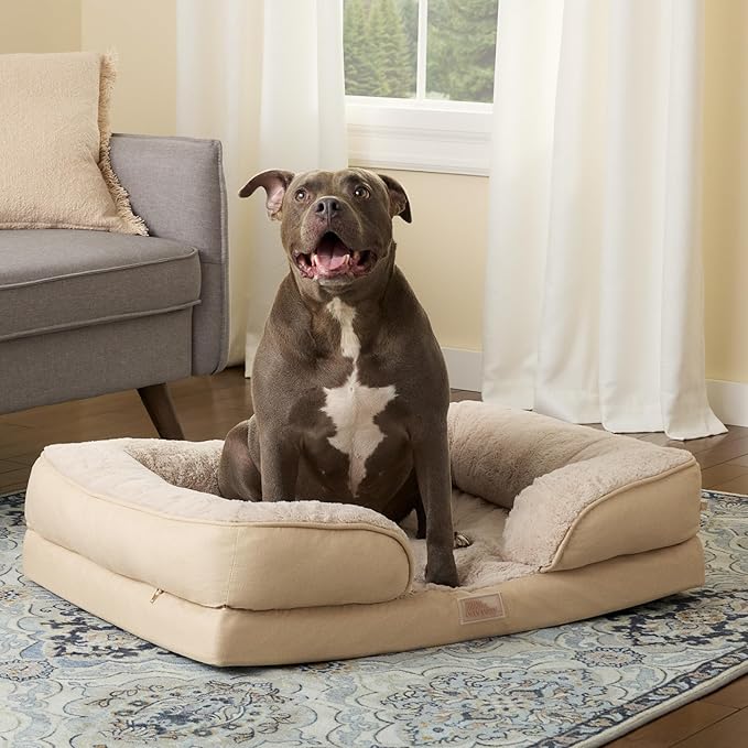 TOWN & COUNTRY EVERYDAY CuddleTown Comfy Solid Bolster Sofa Pet Bed, Supportive & Calming Egg Crate Foam, Non-Slip Bottom, Machine Washable Cover, Grey, Large 35"x25"x8"