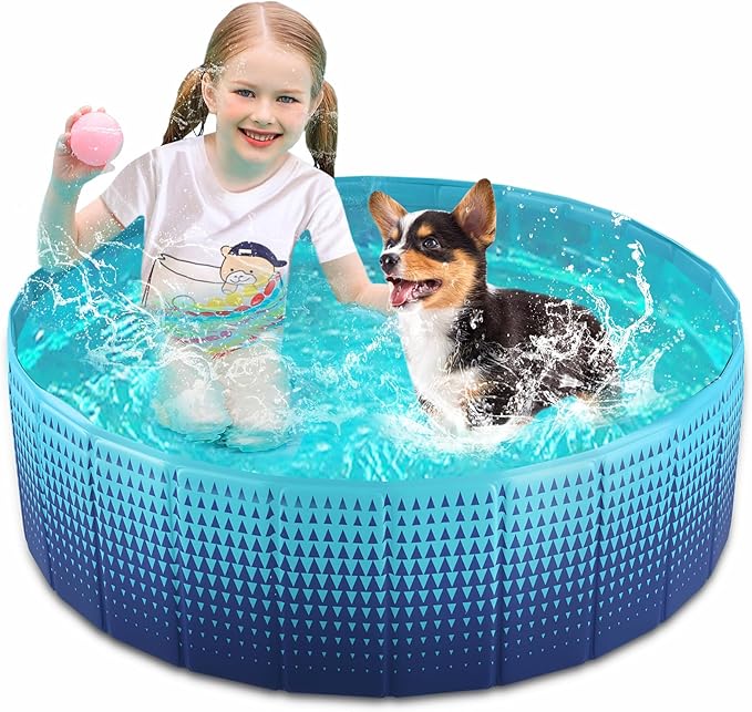 Jasonwell Foldable Dog Kiddie Pool - Hard Plastic Kids Paddling Pool Toddler Baby Swimming Pools for Backyard Collapsible Whelping Box Pet Doggie Cats Wading Pools Bathtub for Puppy Large Dogs 40In
