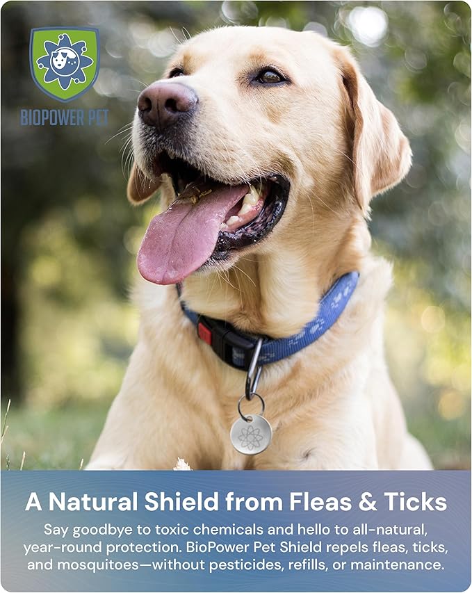 Natural Flea & Tick Repellent Collar Tag for Dogs & Cats – BioPower Pet Shield – Safe for Pets When Used as Directed – Lasts 1 Full Year - Regular Tag (3Pack)