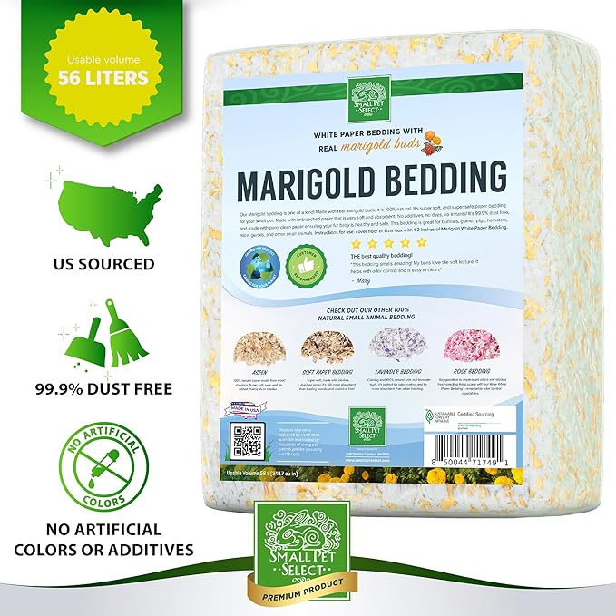 Small Pet Select - Natural Paper Bedding with Real Marigold Buds. Rabbits, Guinea Pigs, and Other Small Animals, 56L