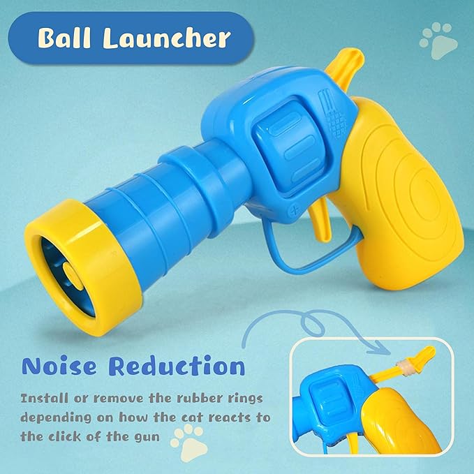Low Noise Interactive Cat Ball Launcher Gun, 2 Noise-Reduced Launchers (New Upgraded), 100 Pcs Colorful Silent Plush Pom Pom Balls (1.2 inches), with 4 Pcs Cat Spring Toy