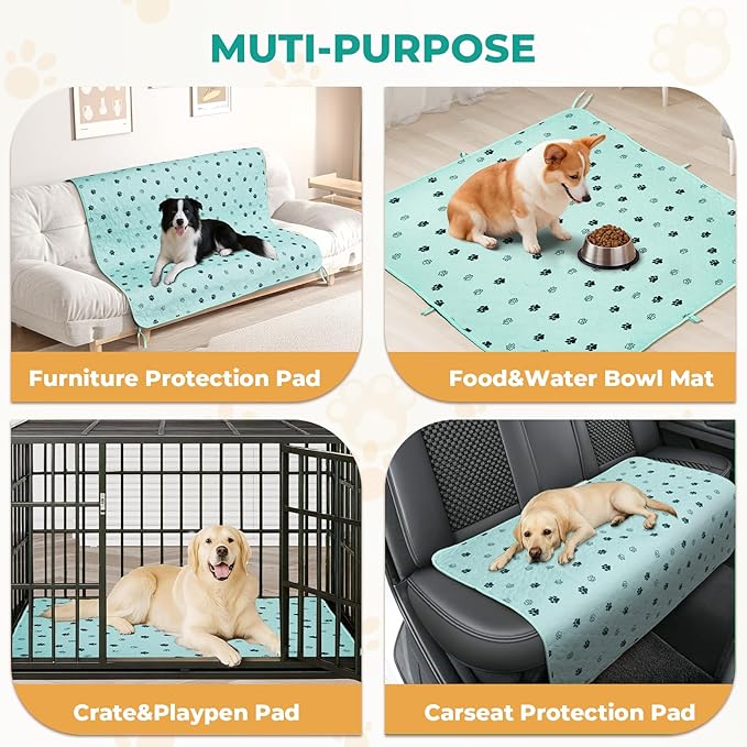 Fostanfly Washable Pee Pads for Dogs, 2 Pack Large 54"x54" Ultra-Absorbent and Leak-Proof Non-Slip Reusable Potty Training Pads for Dogs, Cats, Puppy, Potty of Add 8 Lanyards, Green