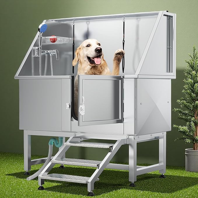 YITAHOME Professional Dog Bathtub 50in, Stainless Steel 304 Pet Grooming Station with Right Door & Floor Grate, Ideal for Large to Small Pets, Indoor & Outdoor Use