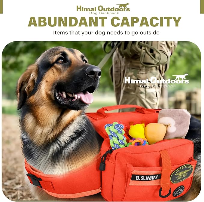 Himal Outdoors Dog Backpack & Saddle Bag, Tactical Hiking Backpack for Large Dogs with Side Pockets & Adjustable Strap