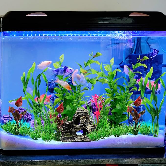 Fish Tank Accessories Aquarium Decorations Rock Plants, 20pcs Green Fish Tank Decorations Plants and Cave Rock Decoration Decor Set, Fish Tank Decor, Aquarium Decor Plastic Plants