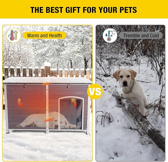 Aivituvin Large Dog House with Insulated Liner for Outdoor, Waterproof Outsides Heated Dog Kennel for Small Medium Large Dog with All-Around Iron Frame