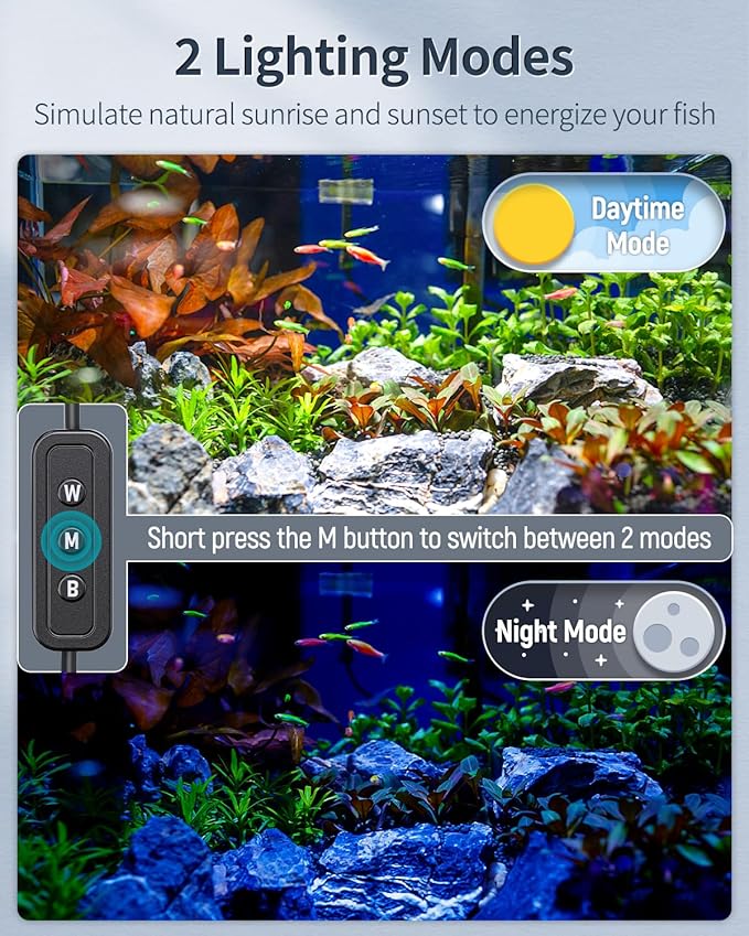 Pawfly 18 W Aquarium LED Light for 24 to 30 Inch Fish Tanks Extendable Fish Tank Light with Full Spectrum Brilliant White Blue Red Lights with Daytime & Night Modes and Adjustable Brightness