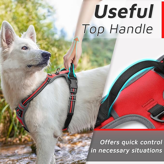 Eagloo Dog Harness Large Breed, No Pull Service Vest with Reflective Strips and Control Handle, Adjustable and Comfortable for Walking, No Choke Pet Harness with 2 Metal Rings, Red, XL