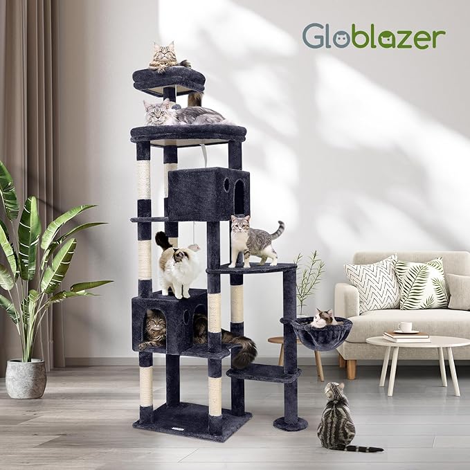 Globlazer Giant Cat Tree, 83 inch Cat Tree for Indoor Cats Large Adult, XXL Cat Tower with 9 Scratching Posts for 20lb+ Heavy Duty Large Adult Cats, F83, Dark Grey