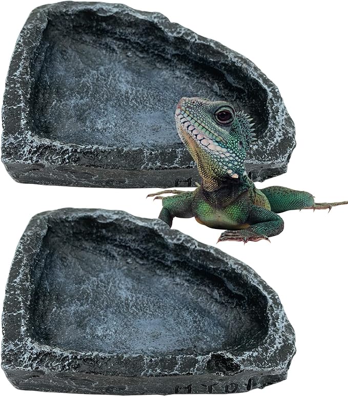 Reptile Water Dish Food Bowl, 2 Pack Reptile Feeding Dish Corner Bowl Terrarium Bowls for Bearded Dragon Lizard Frog Gecko Tortoise Hermit Crab