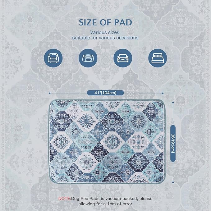 IEUUMLER Washable Pee Pads for Dogs, 2 Pack Reusable Non-Slip Grip, Super Absorbent Waterproof Puppy Pads for Potty Training, Playpen, Crate, Whelping Box EU011 (Blue, 36" x 41")