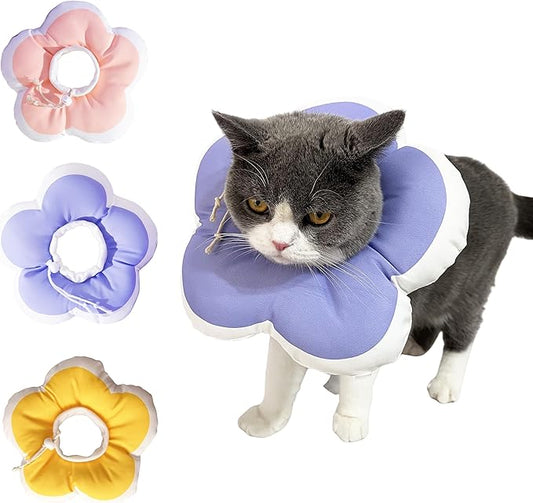 Cat Cone Collar Soft, Adjustable Kitten Cone After Surgery, Waterproof Recovery E Collar for Pet to Stop Licking(Purple Flower, Large)