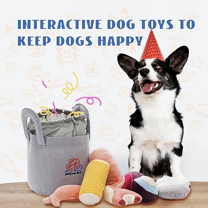 Nocciola 10 PCS Seafood Boil Small Dog Toys for Boredom, Crinkle Dog Squeaky Toys to Keep Them Busy, Plush Stuffed Puppy Toys for Small Medium Dogs