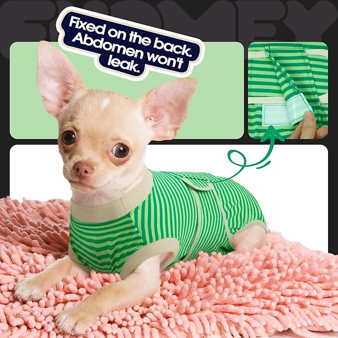 FUAMEY Dog Recovery Suit Male,Dogs Surgery Neuter Suits Puppy Spay Shirts for Female Protect Dog's Skin Anti Licking Abdominal Wounds Doggie Onesie Pet Bodysuit Alternative to Cone Green Stripes XS