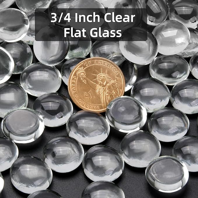 5LB Clear Flat Glass Marbles for Vases, Gemstone Beads Vase Filler Decorative Glass Pebbles for Fish Tank, DIY Crafts, Aquarium Decor Rocks