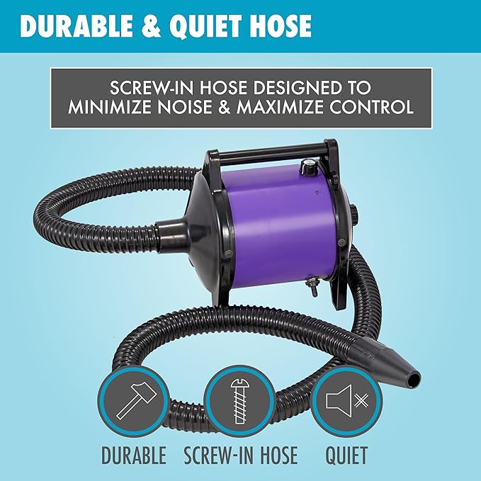 GustyAir Mini Dog Blow Dryer - Professional, Commercial Grade Force Dryer for Groomers - Quiet, High Velocity Air Dryer, Hose Attachments, Variable Speed, No Heating Element - USA Company - Black