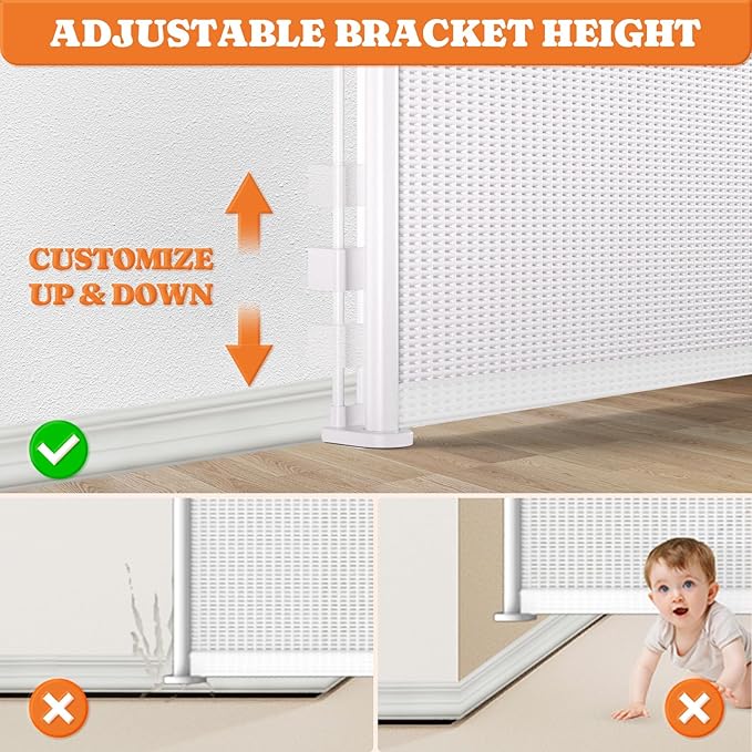 Pawtners Retractable Baby Gates Extra Wide, 41" Tall Extends up to 120" Wide, Dog Gate Indoor with Cat Door for Stairs, Pet Gate with Support Rods for Doorways Hallways Indoor & Outdoor-White