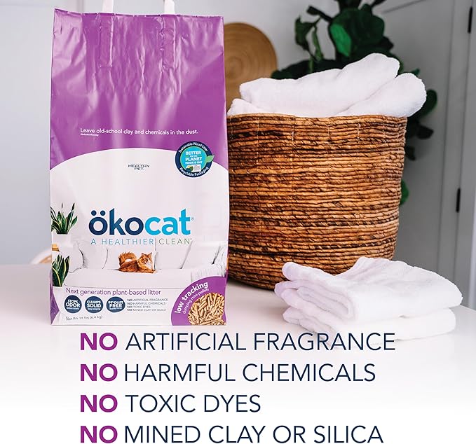 ökocat Less Mess Low Tracking Wood Clumping Cat Litter Mini- Pellets, Unscented, 14.8 pounds - Natural Ingredients, Stops Odor, Clumps Solid, 99% Dust Free, Great for Long-Hair Breeds, All Cats